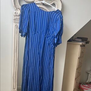Striped Royal Blue Maxi Dress with Short Flutter Sleeves
